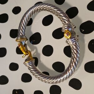 Hinged Silver Bracelet with gold hook closure.